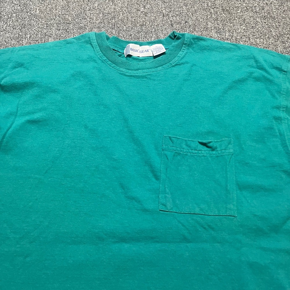 Vintage Basic Gear Pocket T-Shirt‎ XL Teal Cotton Short Sleeve 90s Single Stitch - Picture 6 of 7